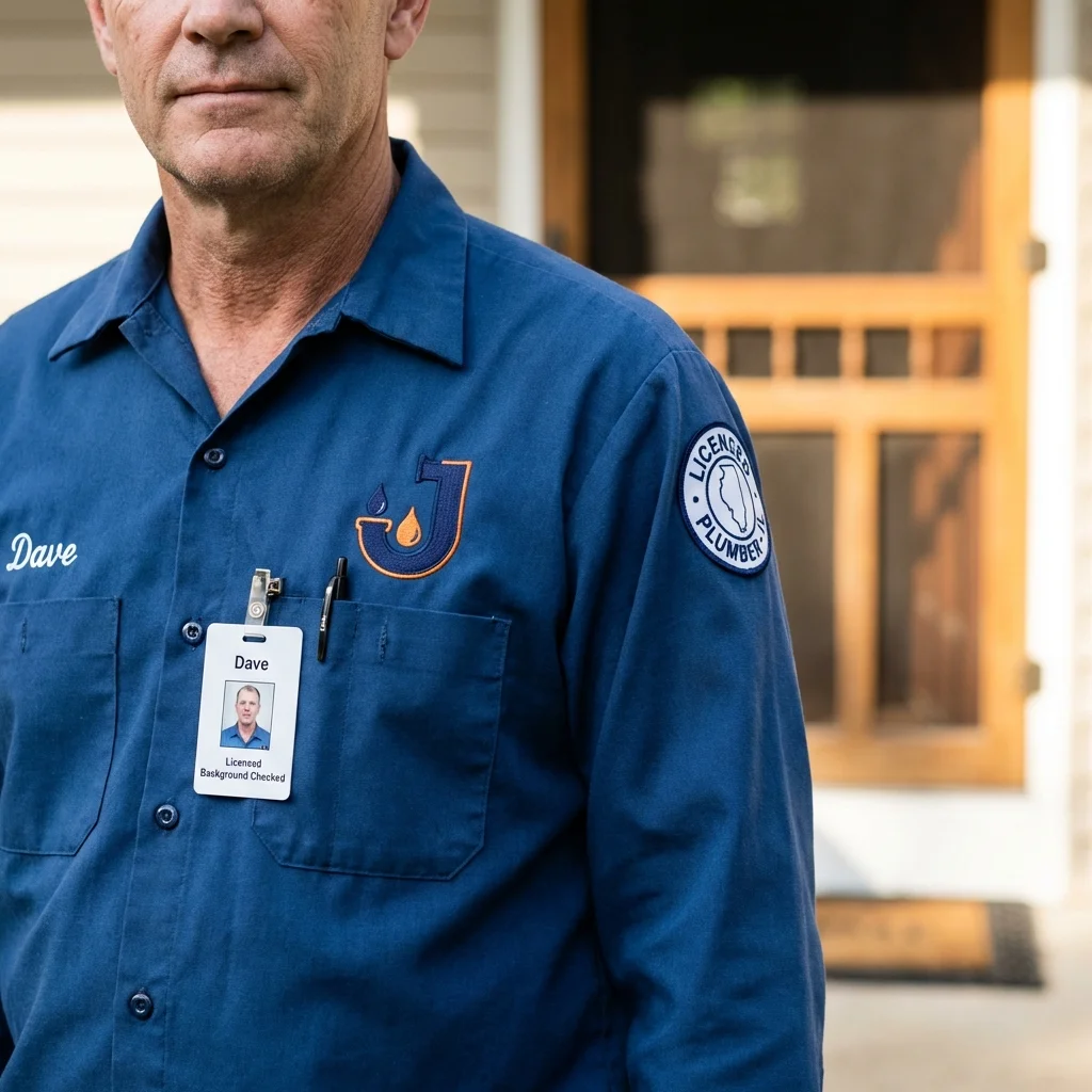 Licensed plumber showing ID badge in Hartville, OH