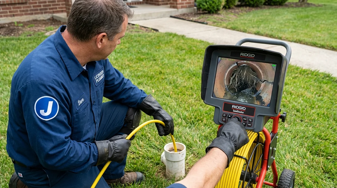 Sewer camera inspection being performed by Johns Plumbing LLC in Hartville