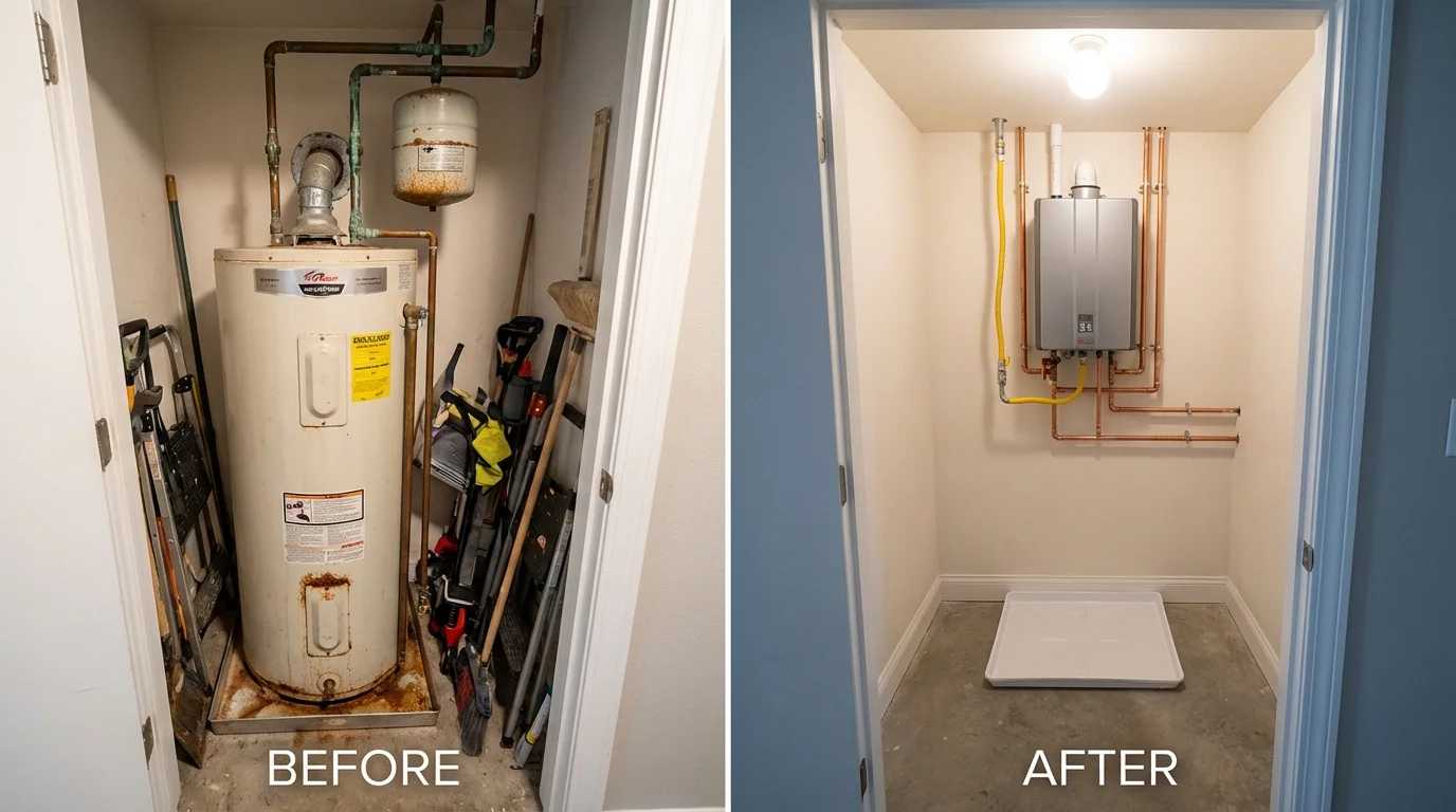Tank water heater versus wall-mounted tankless unit comparison for Hartville, OH homeowners